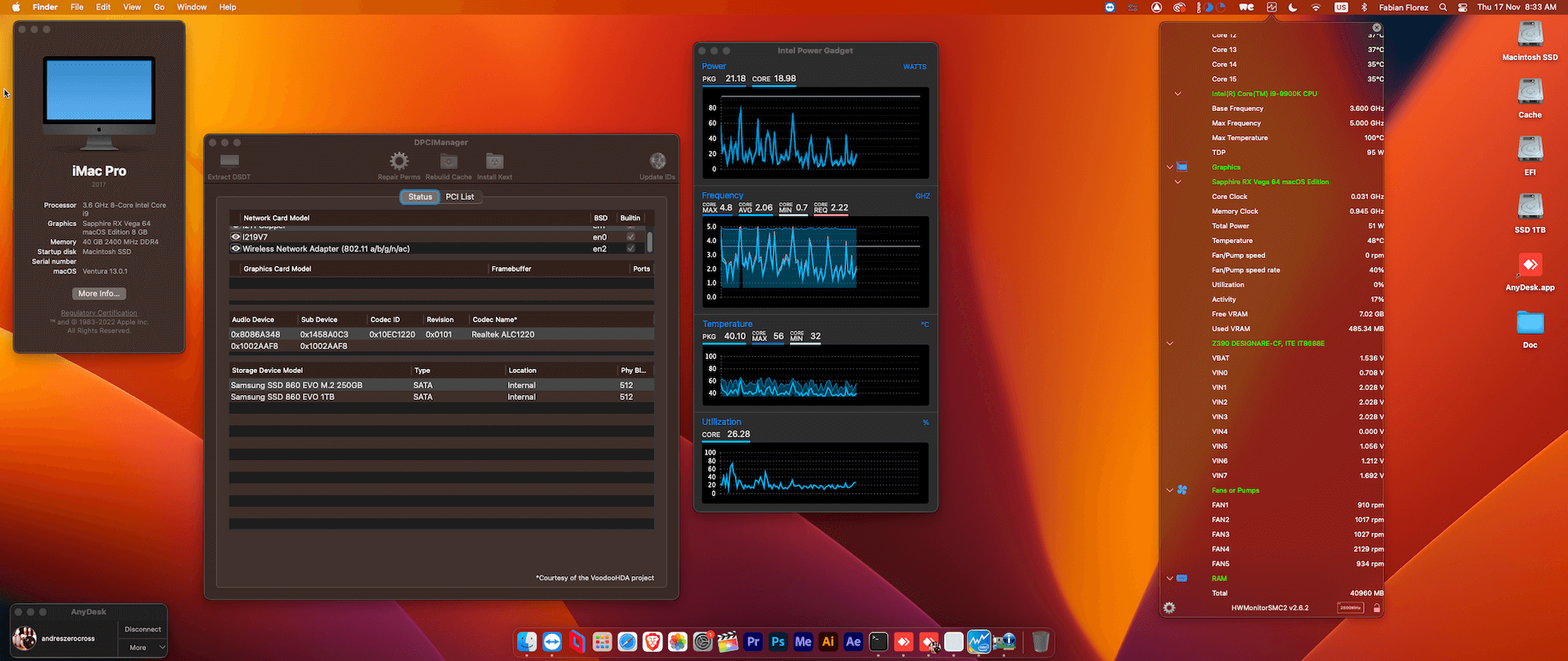 Success Hackintosh macOS Ventura 13.0.1 Build 22A400 in Gigabyte Z390 Designare + Intel Core i9 9900K + Sapphire Vega 64